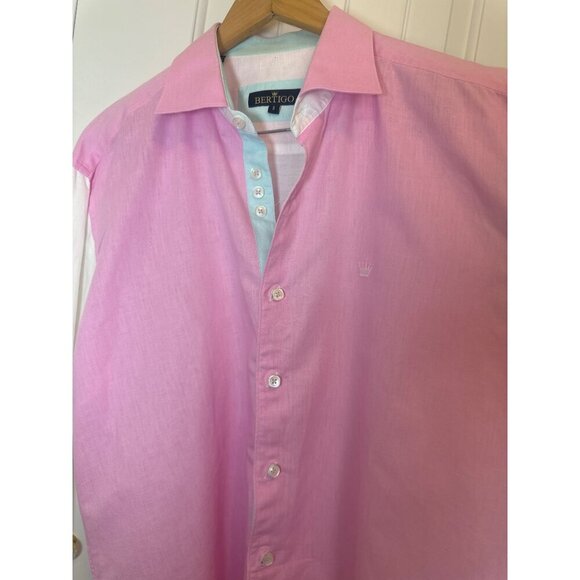 Bertigo Mens Colorblock Button-Up Shirt Pink/Blue/White Cotton S - Picture 5 of 10
